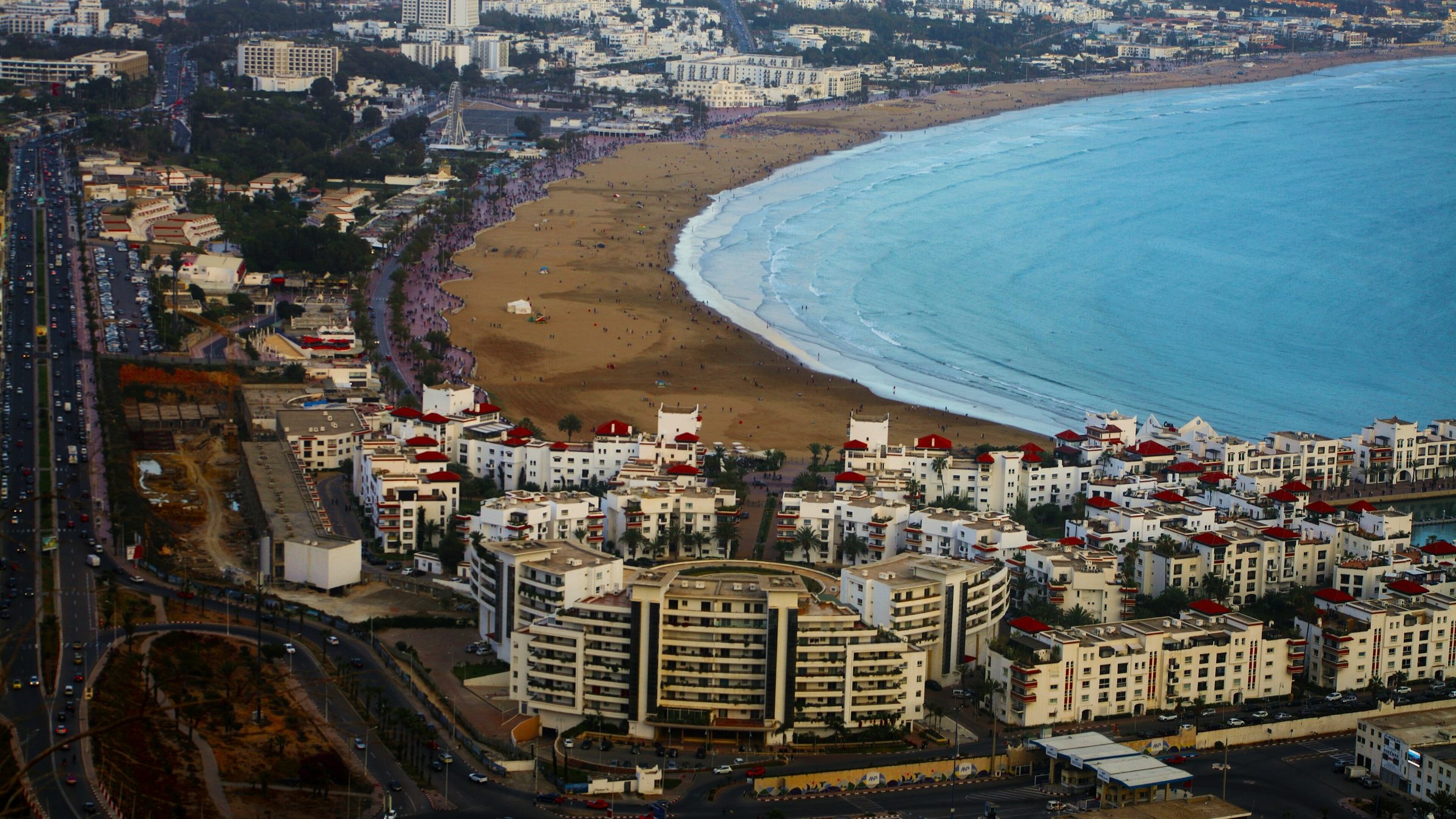 The bay and beach of Agadir seen from the Kasbah of Agadir Oufella